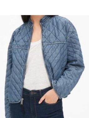 GAP Quilted chambray Denim-Blue Bomber Jacket size small